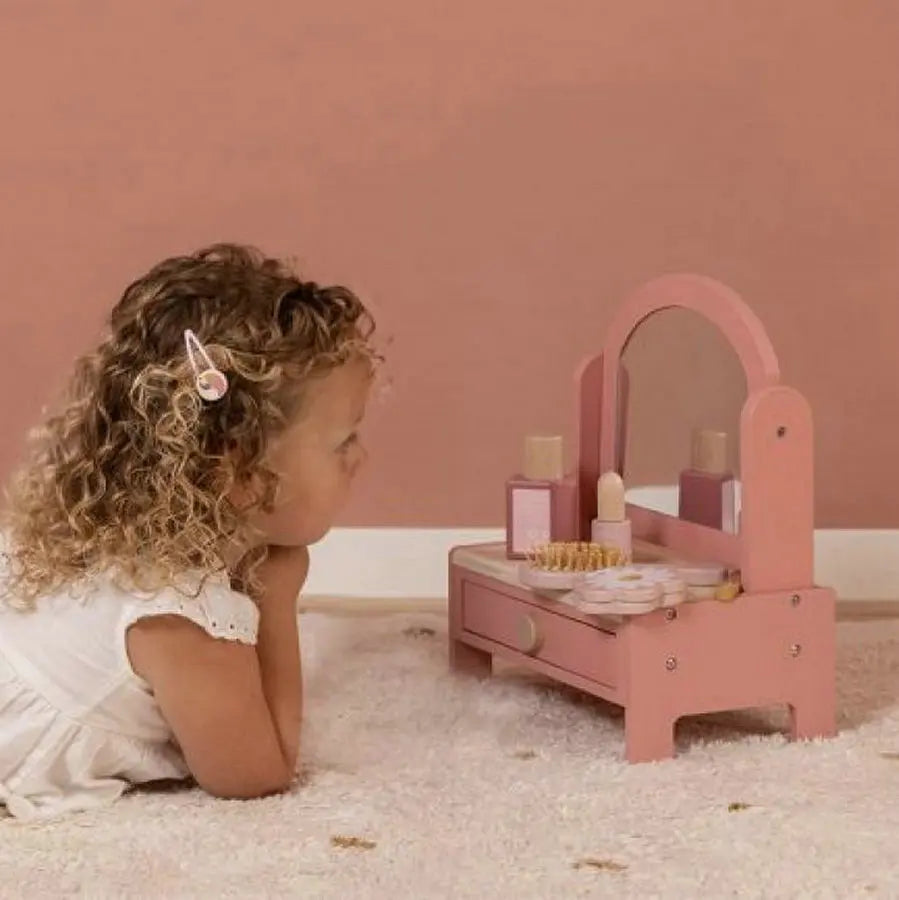 Pink Princess Wooden Vanity Table with Mirror & Stool Set