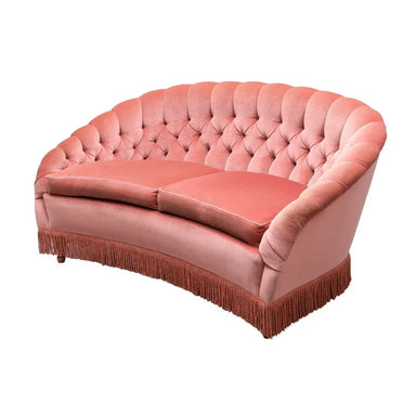 Elegant Pink Velvet Curved 2-Seater Tufted Fringe Modern Loveseat Sofa