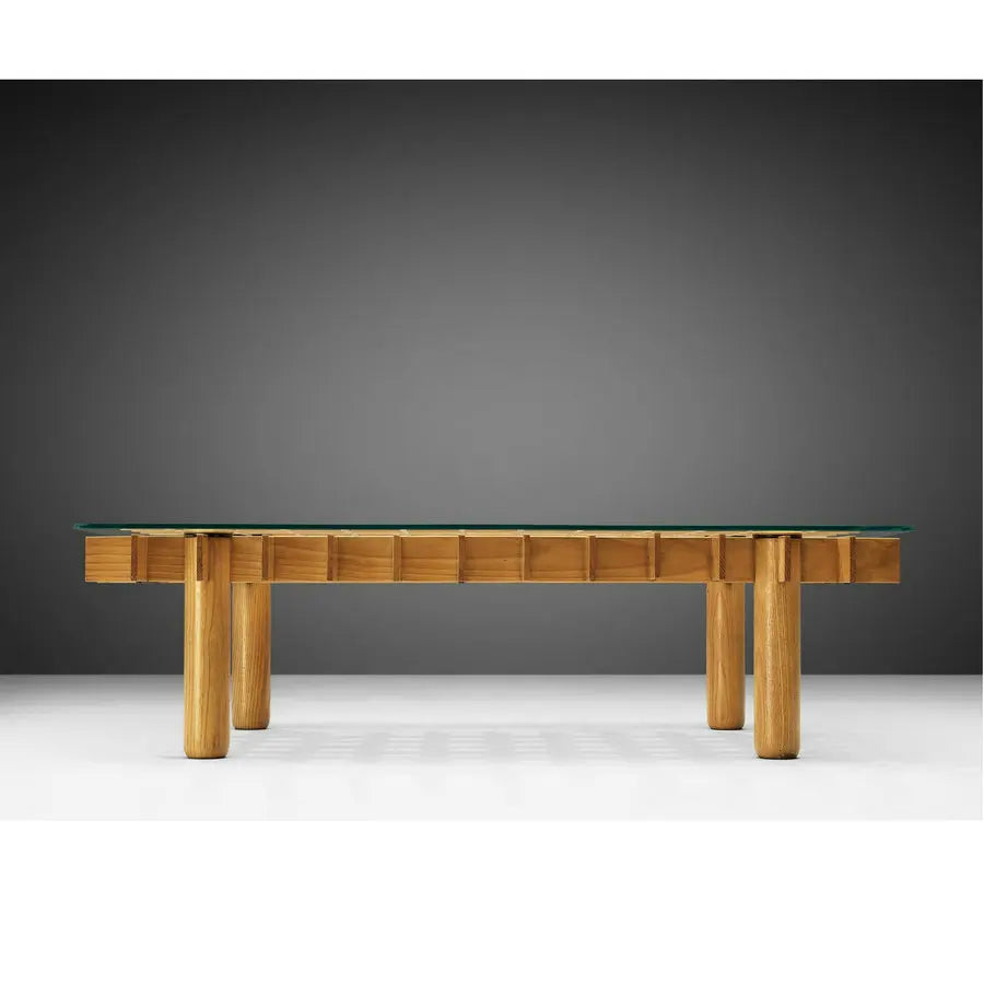 Mid-Century Modern Glass Top Coffee Table with Elegant Wood Frame