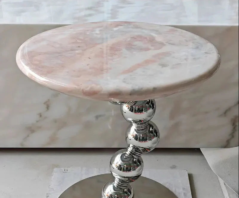 Elegant Pink Natural Marble Coffee Table - Modern Living Room Accent Furniture