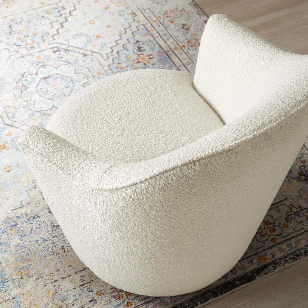 Chic White Boucle Swivel Accent Chair - Modern Upholstered Living Room Armchair