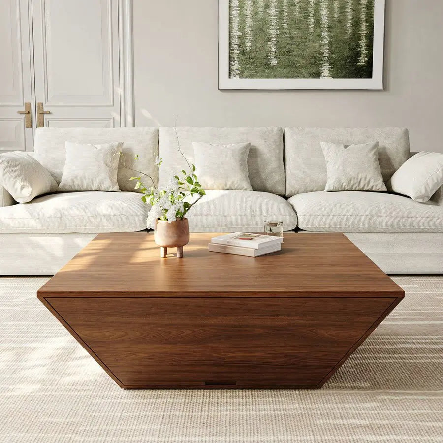 Modern Nordic Square Wood Coffee Table with Storage for Living Rooms