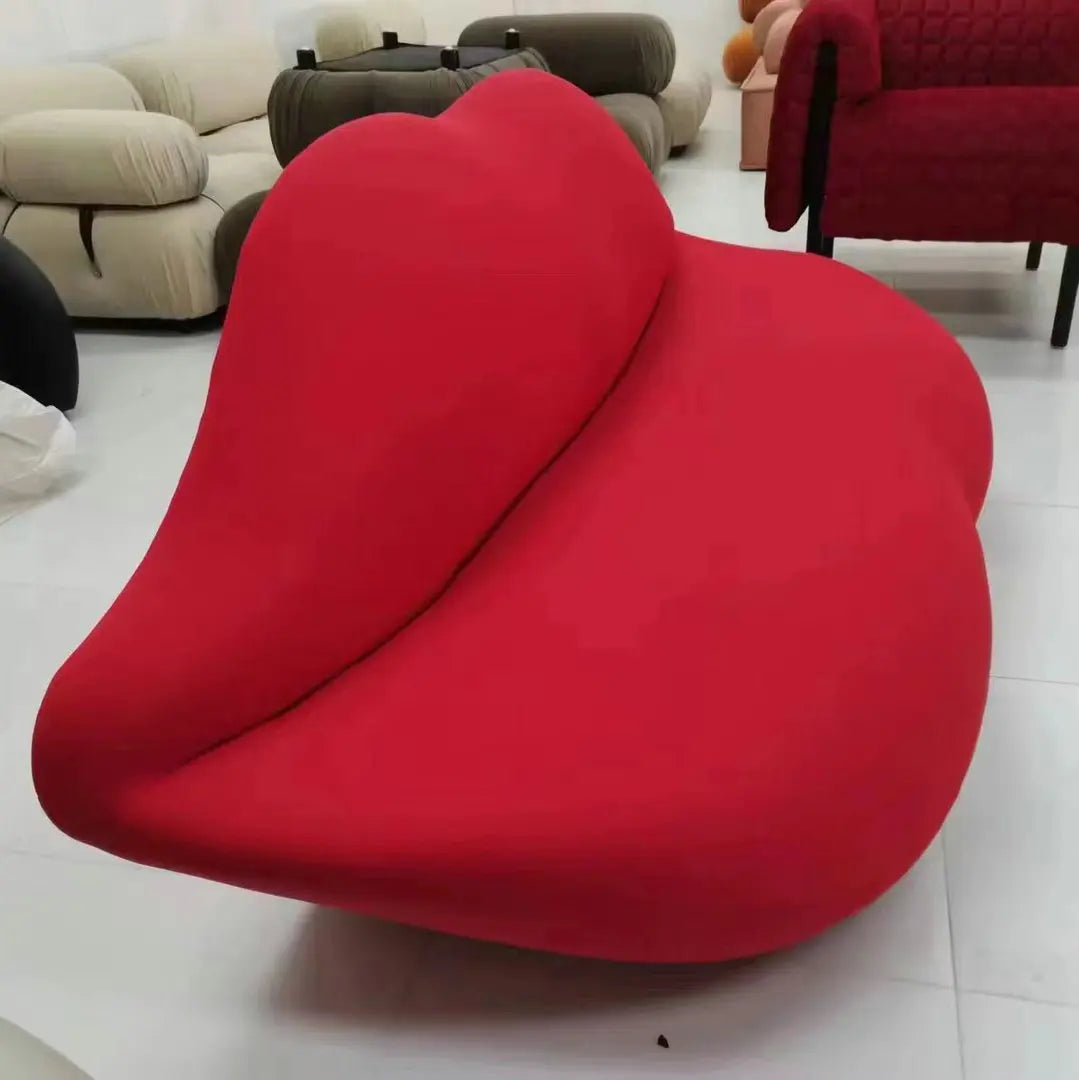 Chic Red Lip-Shaped Velvet Sofa, Modern Living Room Statement Sofa