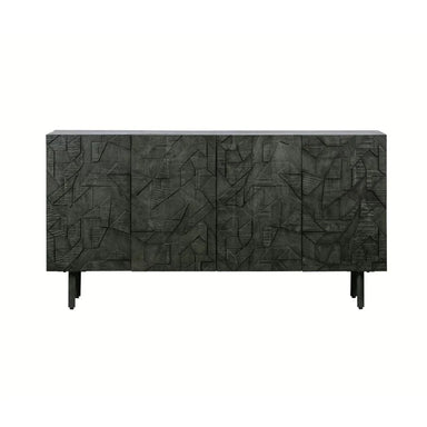 Modern Luxury Oak Wood Sideboard Buffet with Black Metal Textured Storage Cabinet