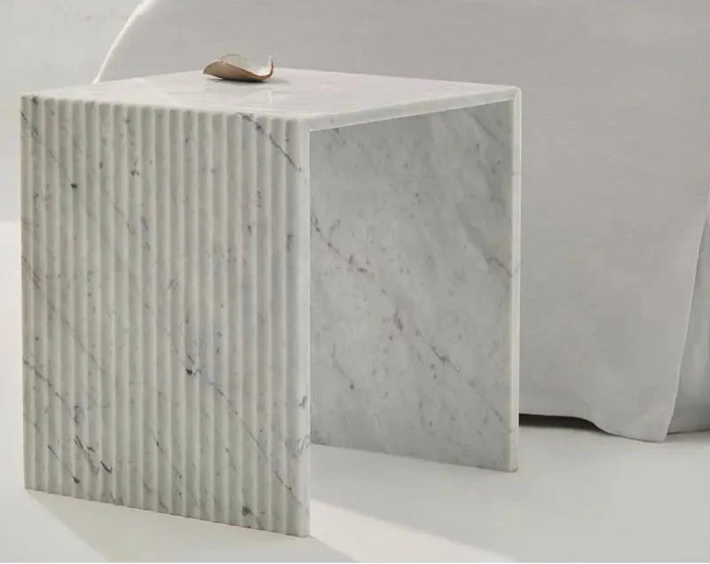 Tostone Elegant White Carrara Marble Side Table for Modern Living Spaces