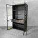 Elegant Solid Oak Wood Black Glass Display Cabinet Bookcase for Living Room