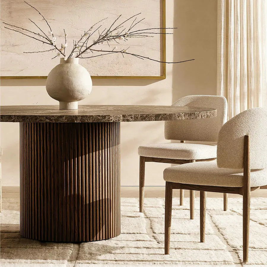 Luxurious Italian Modern Round Emperador Marble Top Wooden Dining Table 8-Seater