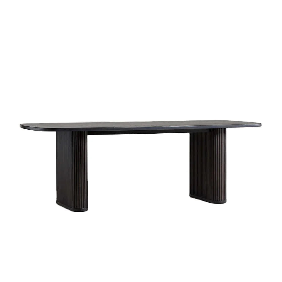 Nordic Solid Oak Oval Dining Table 8 Seater Black Ribbed Legs
