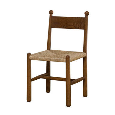 Contemporary Dark Grey Oak Dining Chair with Natural Woven Rush Seat