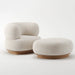 Cozy Nordic Boucle Armchair & Ottoman Set - White Fabric, Oak Base