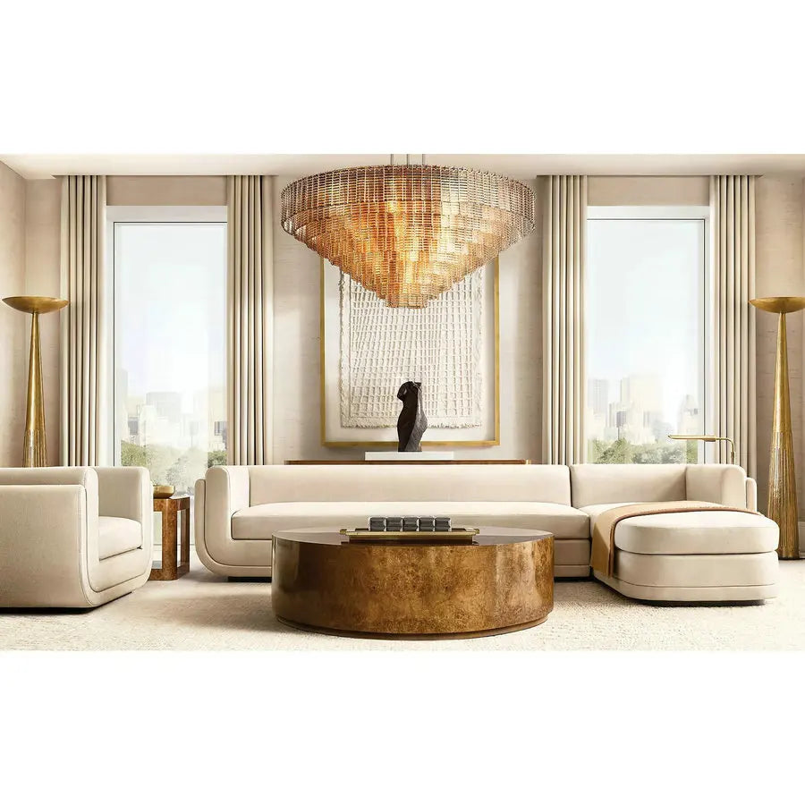 Elegant Mid-Century Modern Round Ribbed Burl Wood Living Room Coffee Table