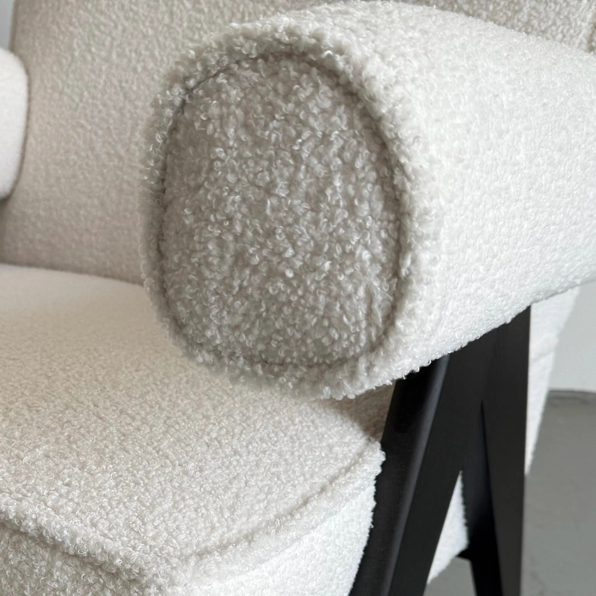 Boucle Creme Lounge Armchair with Black Oak Frame - Modern Comfort Seating