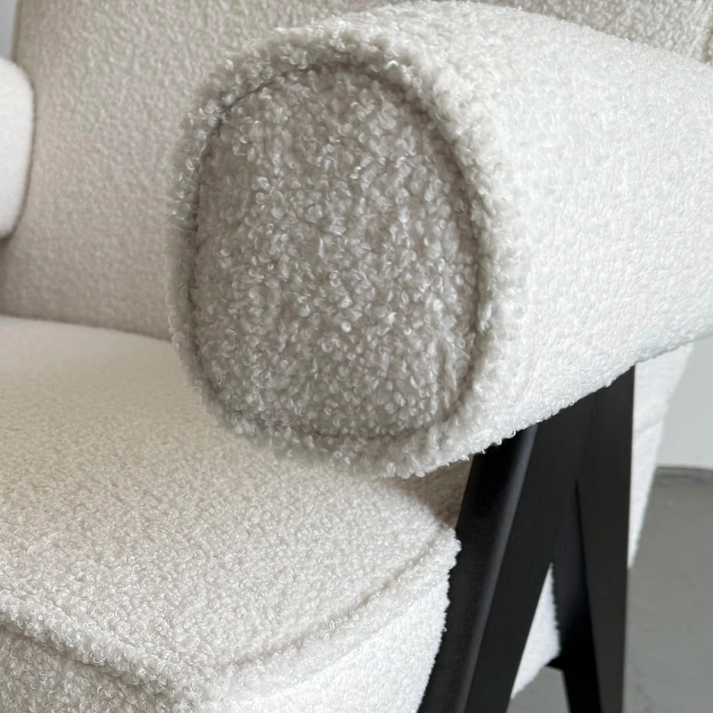 Boucle Creme Lounge Armchair with Black Oak Frame - Modern Comfort Seating
