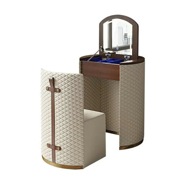 Elegant Velvet Upholstered Vanity Desk, Dresser, Mirror & Chair Set