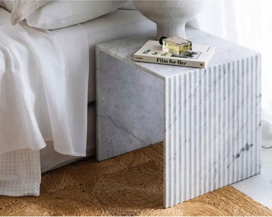 Tostone Elegant White Carrara Marble Side Table for Modern Living Spaces