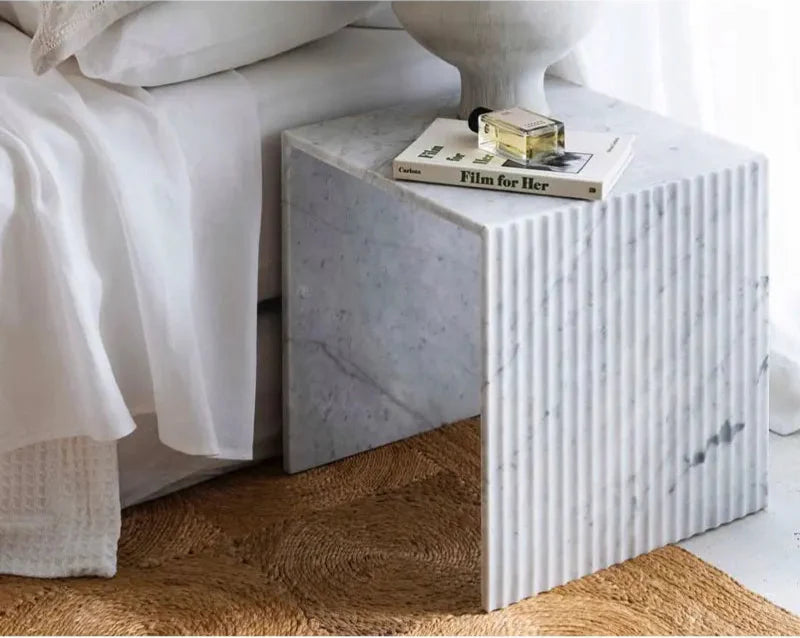 Tostone Elegant White Carrara Marble Side Table for Modern Living Spaces