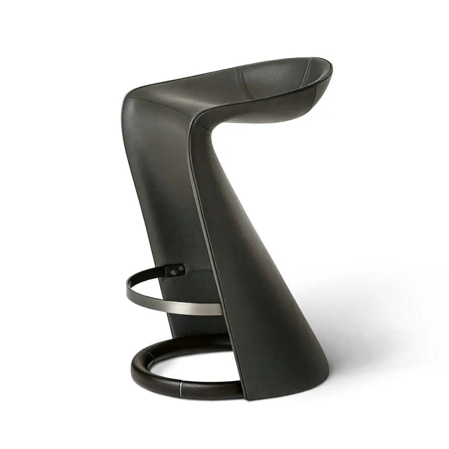 Luxury Vintage Industrial Fiberglass Skirt Barstool with Real Leather Seat