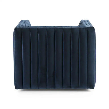 Luxurious Blue Velvet Swivel Club Chair: Modern Channel Tufted Home & Hotel Seating