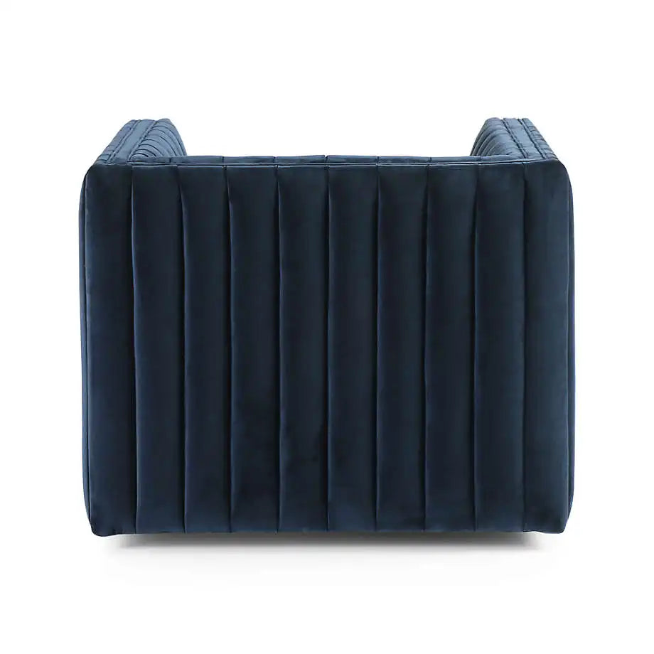 Luxurious Blue Velvet Swivel Club Chair: Modern Channel Tufted Home & Hotel Seating