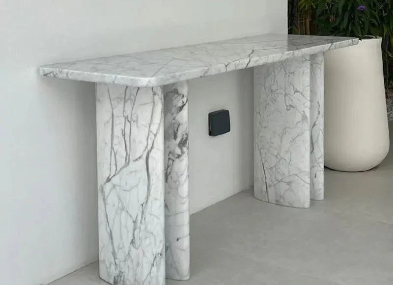 Elegant Calacatta Arabescato Polished Marble Console Table for Luxury Home Decor