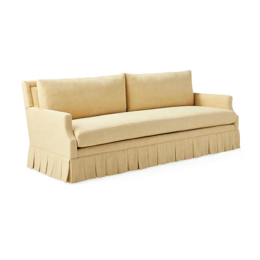 Elegant Cream Linen Fabric Sofa with Ruffled Skirt, Plush Living Room Comfort