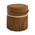 Modern Esthetic Leather Fringes Ottoman with Chain Handle Tassel Pouf