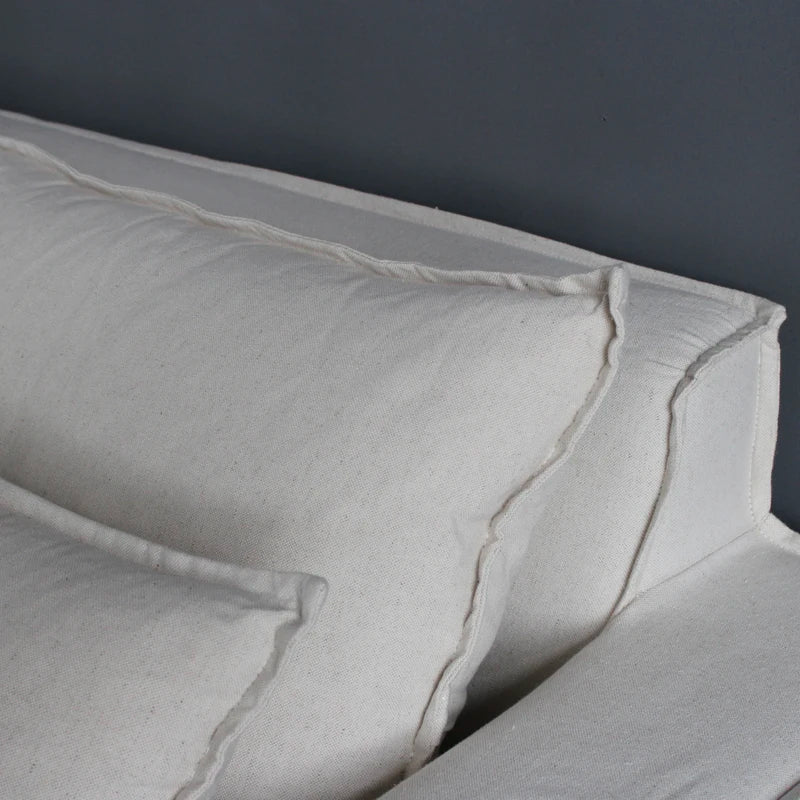Modern White Linen Slipcovered 3-Seat Sofa for Living Room Furniture Decor