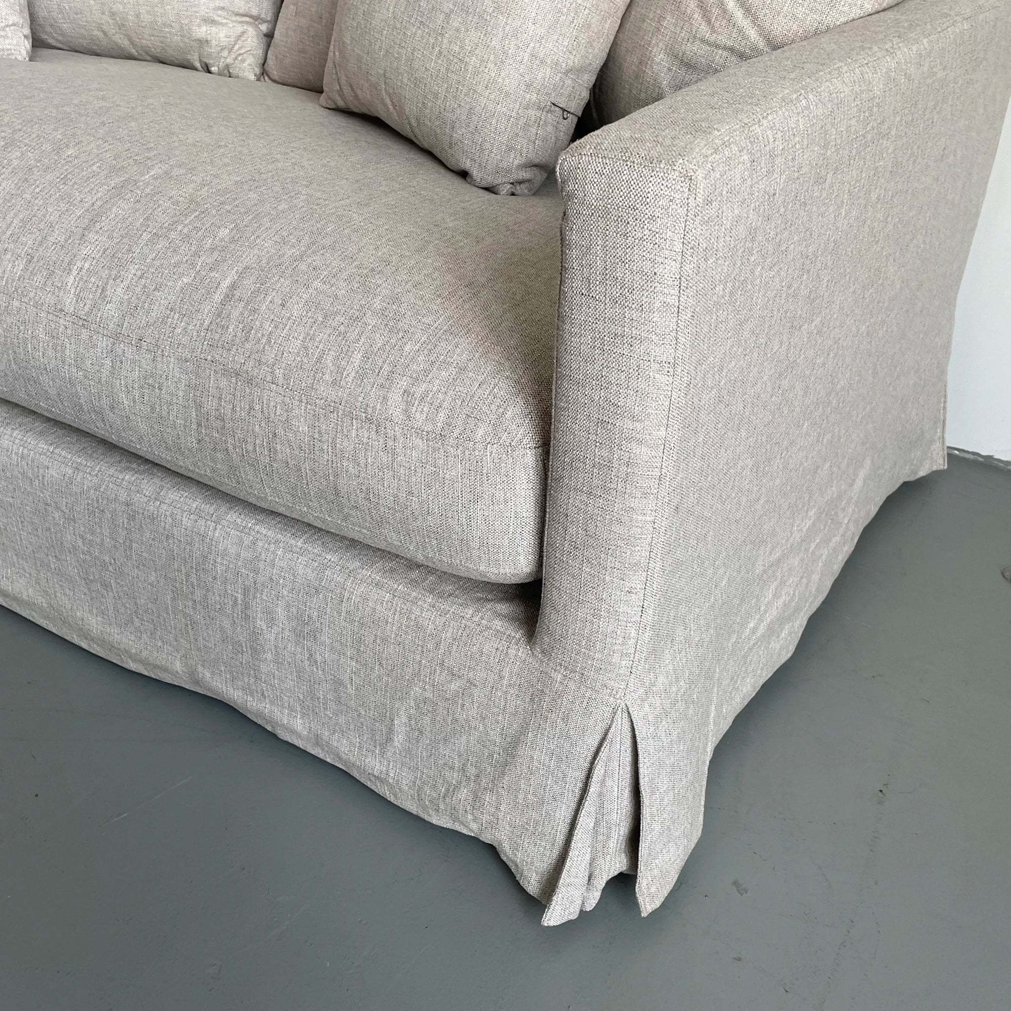 Modern White Linen Fabric Sofa Couch with Pillows - Living Room Furniture