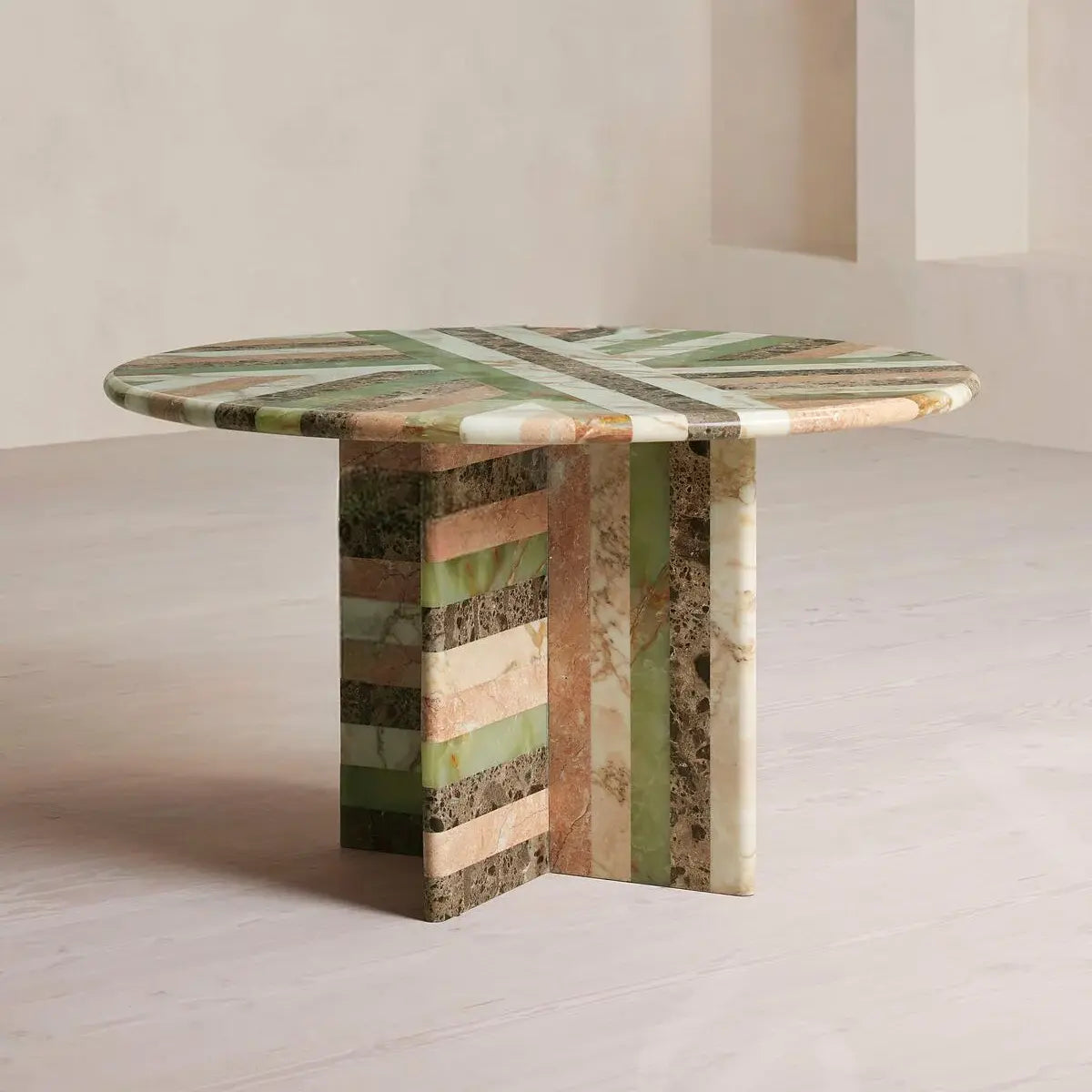Suzanne Contemporary Round Beige Marble Dining Table
