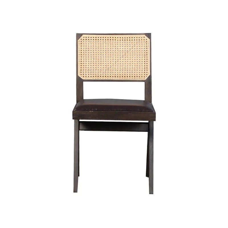 Elegant Solid Oak Wood Leather Rattan Back Dining Chair for Hotel Restaurant