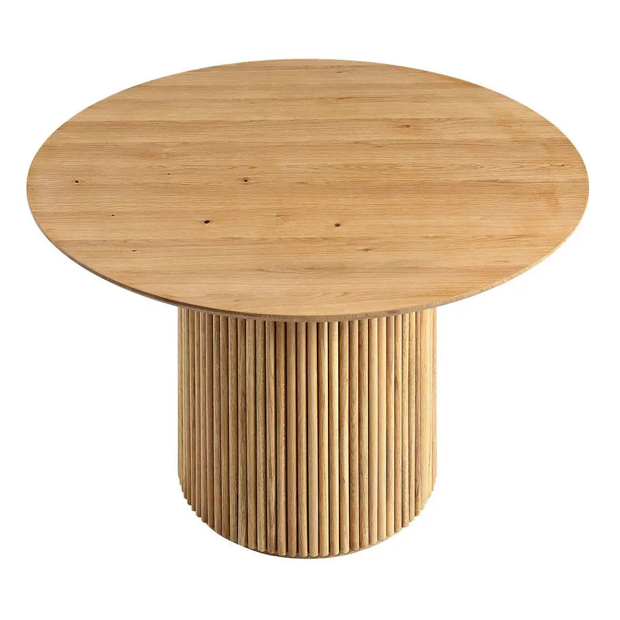 Round Solid Oak Wood Pedestal Dining Table - Natural Finish for Kitchen & Cafe