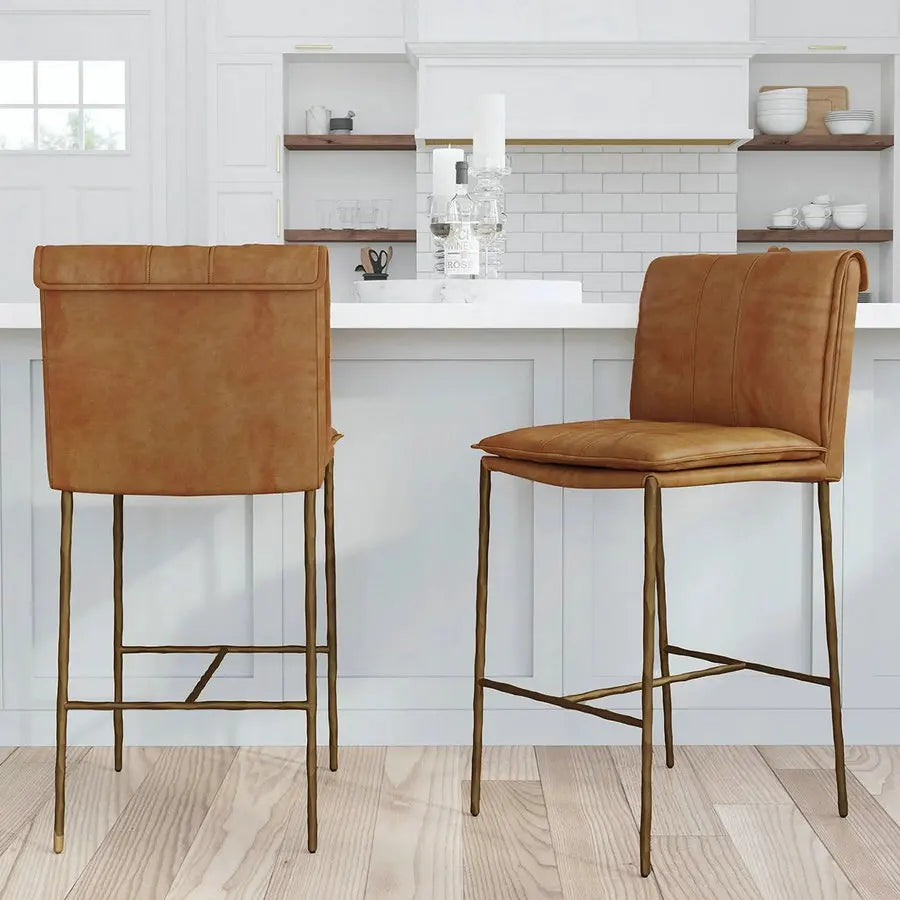 Modern Aesthetic Handmade PU Leather High Back Rustic Iron Frame Bar Stool