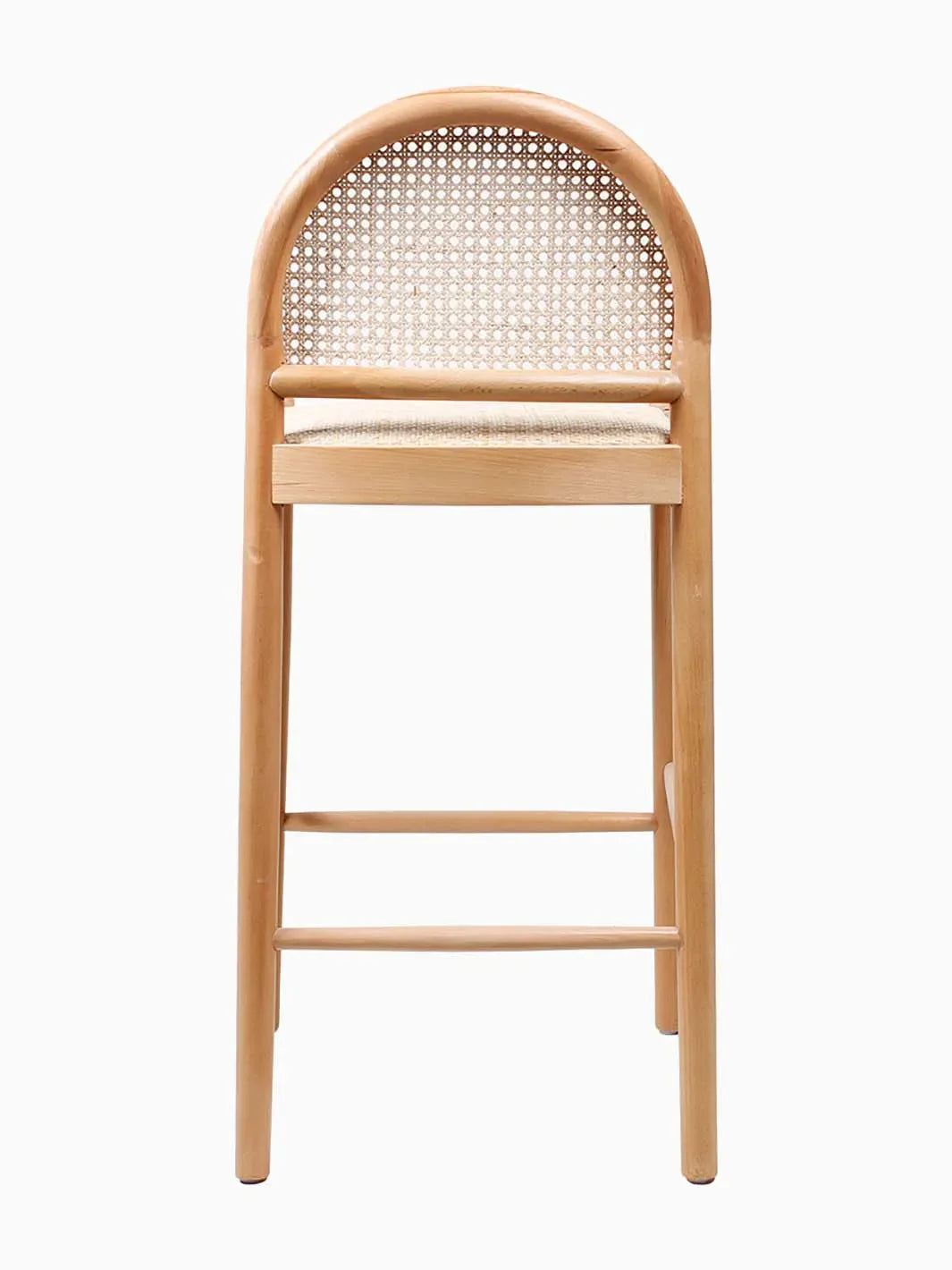 Elegant Nordic Arch Bar Stool: Woven Rattan, Solid Oak, Padded Comfort