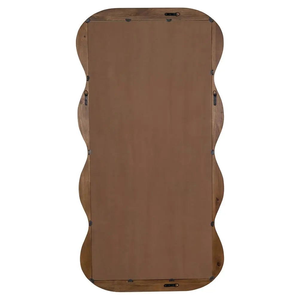 Elegant Waved Solid Wood Full Body Floor Mirror for Living Room Space