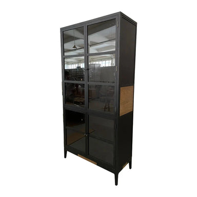 Elegant Black Oak Glass Display Cabinet for Living Room Storage & Decor