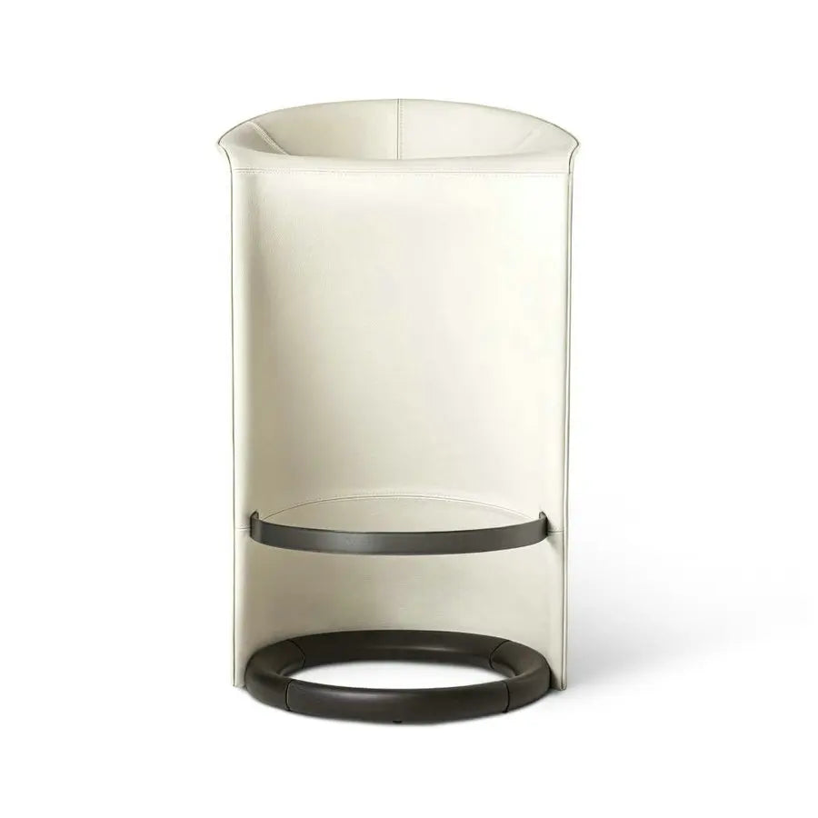 Luxury Vintage Industrial Fiberglass Skirt Barstool with Real Leather Seat