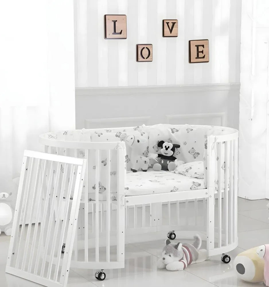 Versatile 9-in-1 Solid Wood Baby Crib: Multi-Functional Adjustable Infant Toddler Bed