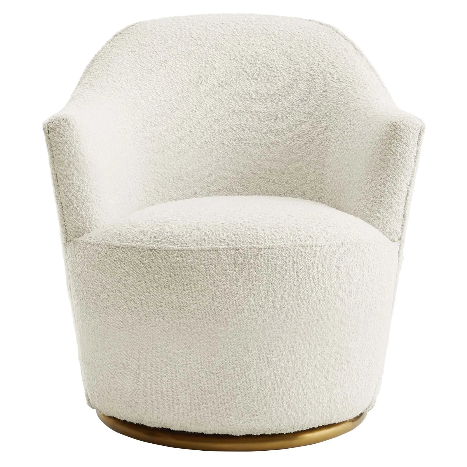 Chic White Boucle Swivel Accent Chair - Modern Upholstered Living Room Armchair