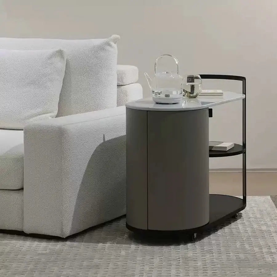 Modern Round Marble Coffee Table with Storage, Metal Frame Tea Table