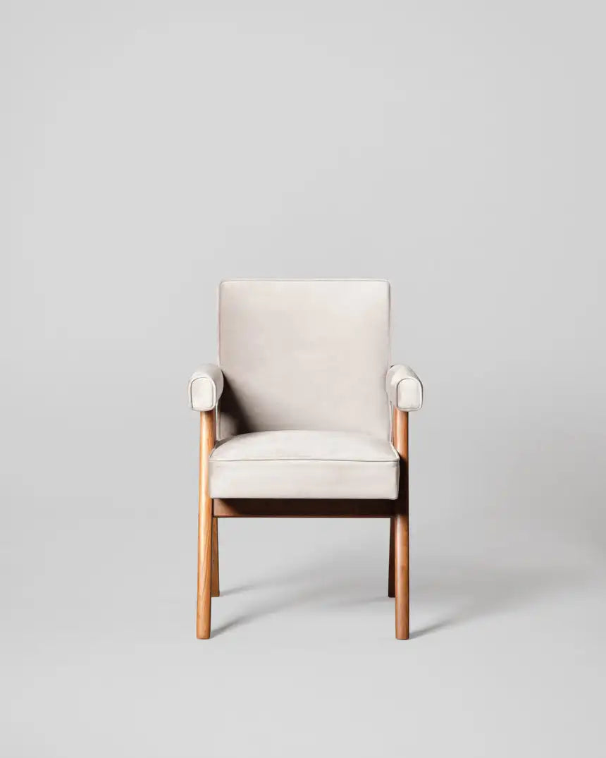 Luxury Vintage Velvet Dining Chair with Armrests and Solid Oak Wood Legs