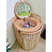 Elegant Rattan Vanity Dressing Table Set with Round Mirror and Matching Stool
