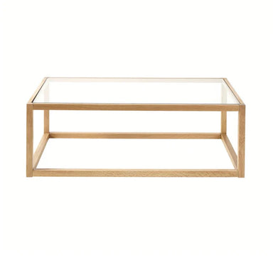 Modern Solid Oak Wood Glass Top Coffee Table for Contemporary Living Room