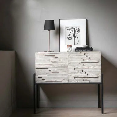 Japandi Recycled Pine Steel Sideboard: Rustic Wood Accent Cabinet for Living Room
