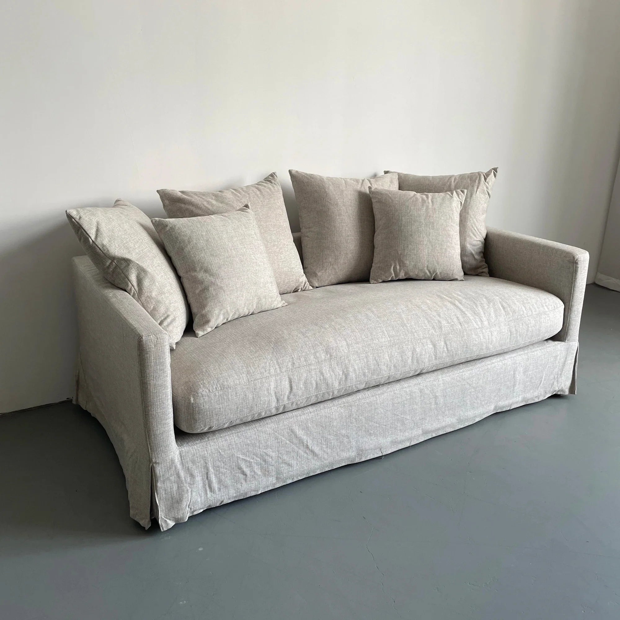 Modern White Linen Fabric Sofa Couch with Pillows - Living Room Furniture