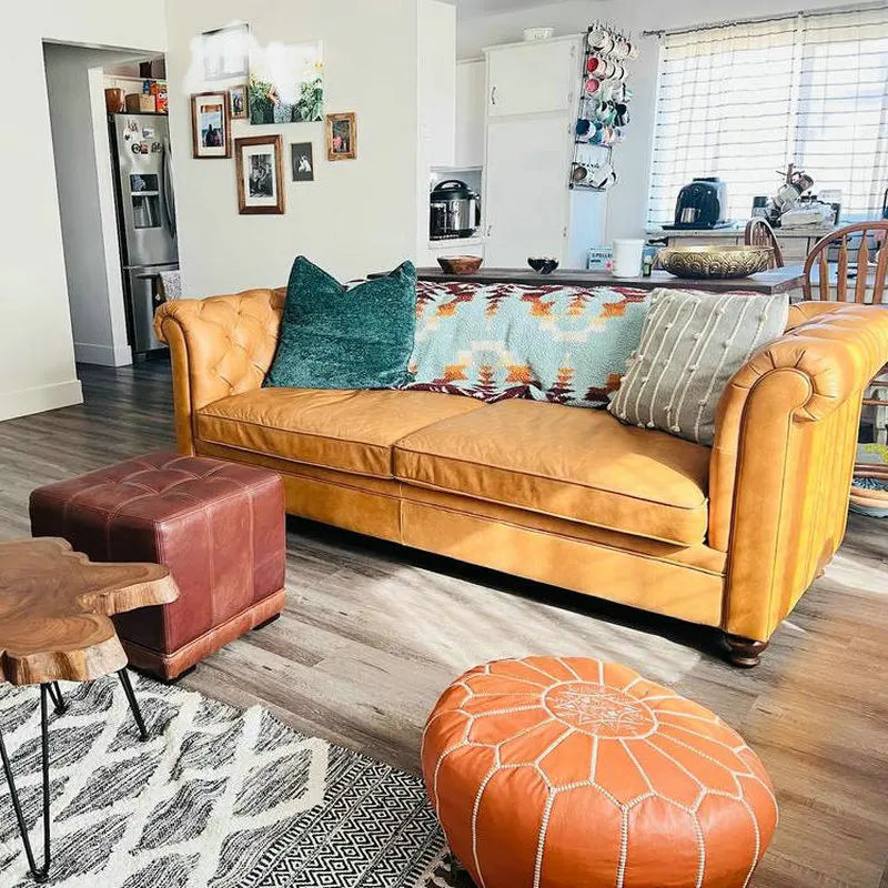 Elegant Cognac Tan Tufted Leather Chesterfield Sectional Sofa for Home