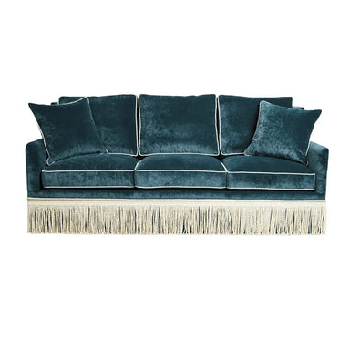 Hollywood Regency Velvet Tassel Sofa, Elegant Fringe Trim Luxury Living Room Couch