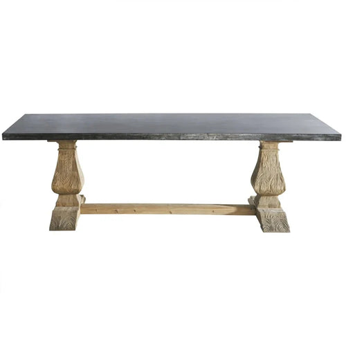 Antique Industrial Zinc Top Solid Oak Wood Legs Dining Table