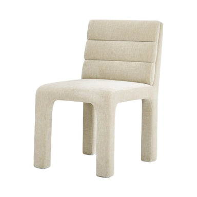 Chic Nordic Channel Tufted Velvet Dining Chair, Upholstered White, Modern Wood Frame