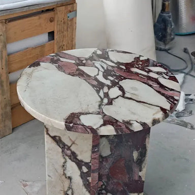 Elegant Italian Red Calacatta Viola Marble Round Side Table for Living Room