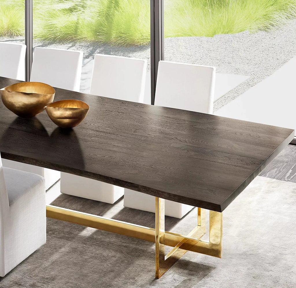 Durable Solid Wood Rectangular Dining Table with Sleek Metal Base